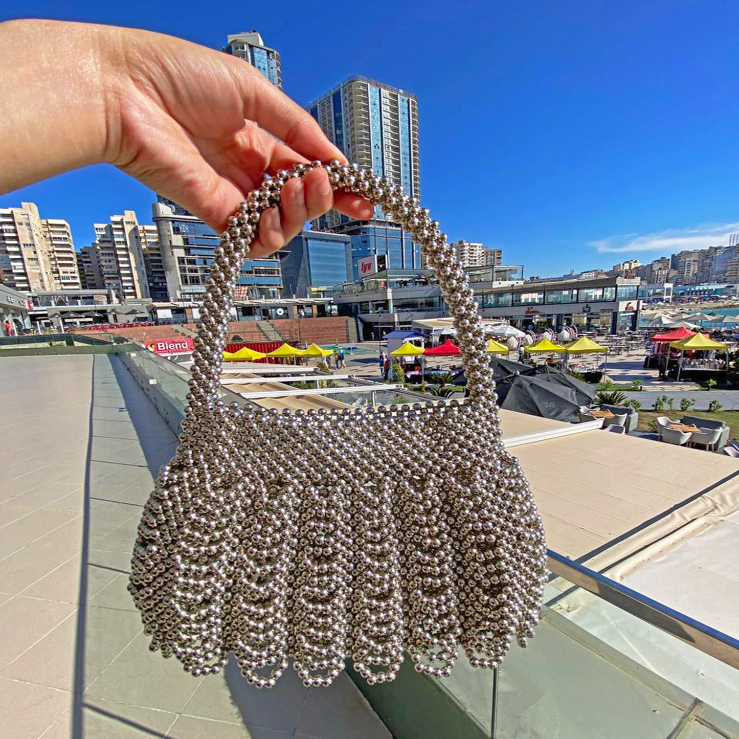 Sliver Beaded Ball Bag