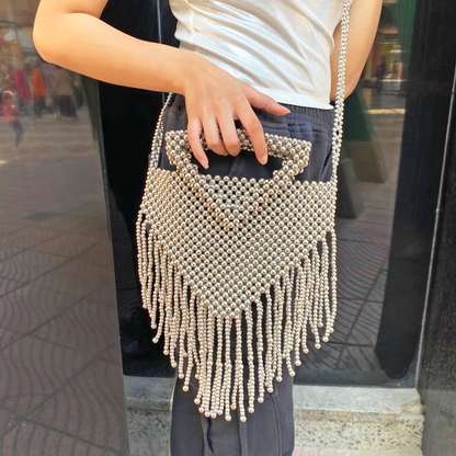 Silver Beaded Fringe Purse