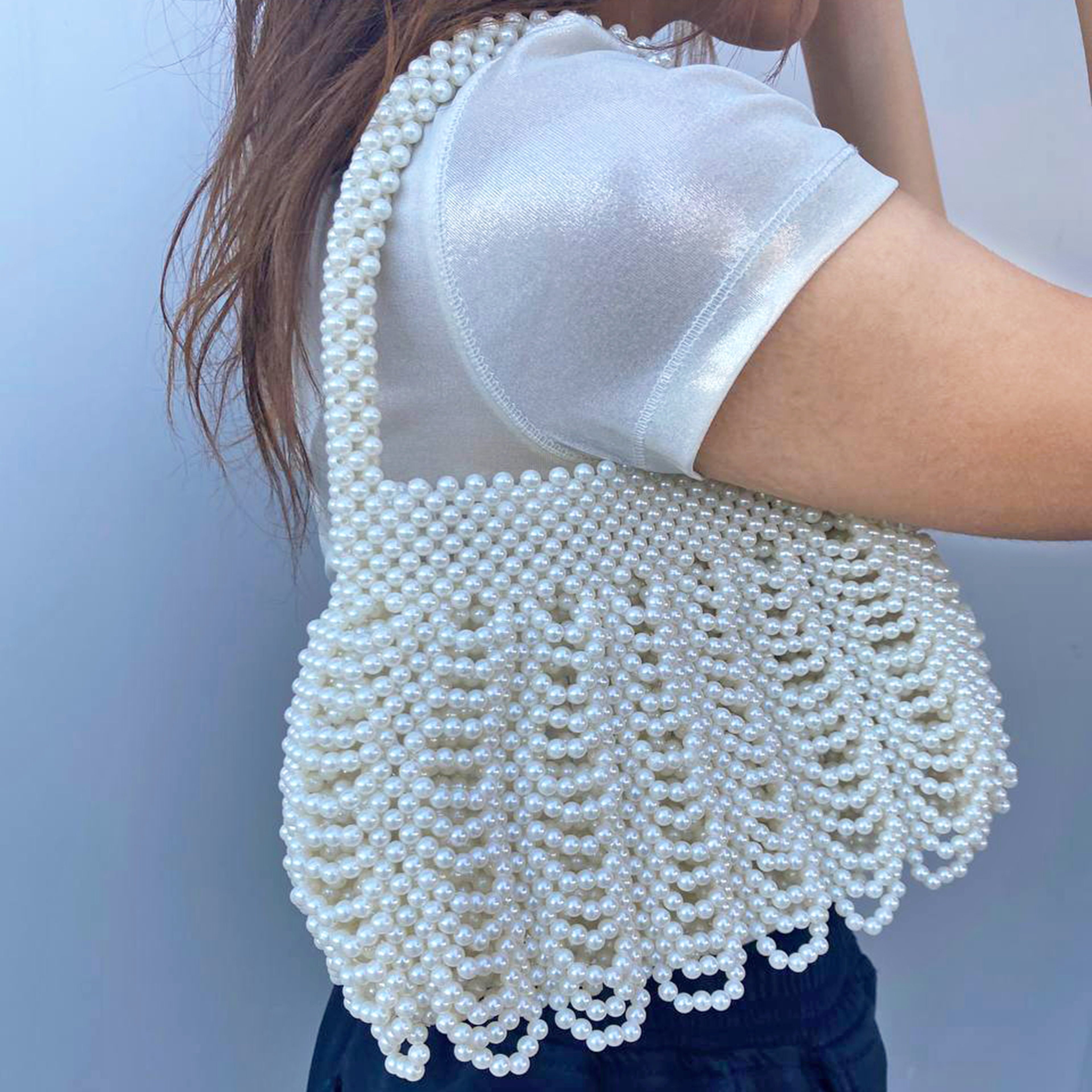 White Beaded Ball Bag
