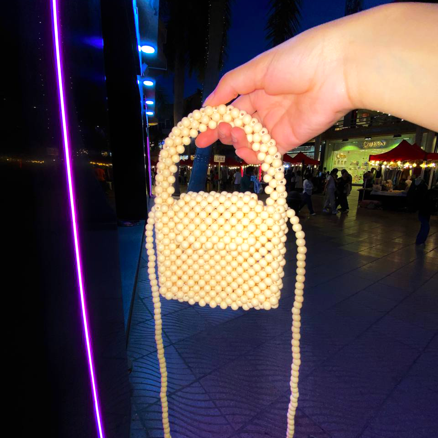 Beige Mini Beaded Bag