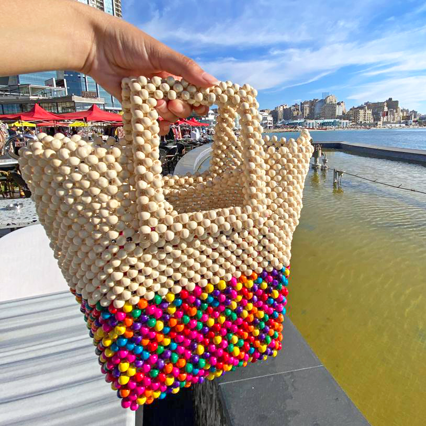 Colorful Beaded Tote Bag