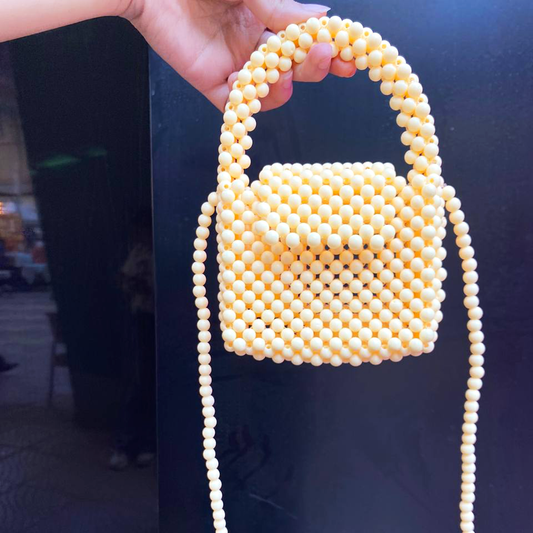 Beige Mini Beaded Bag