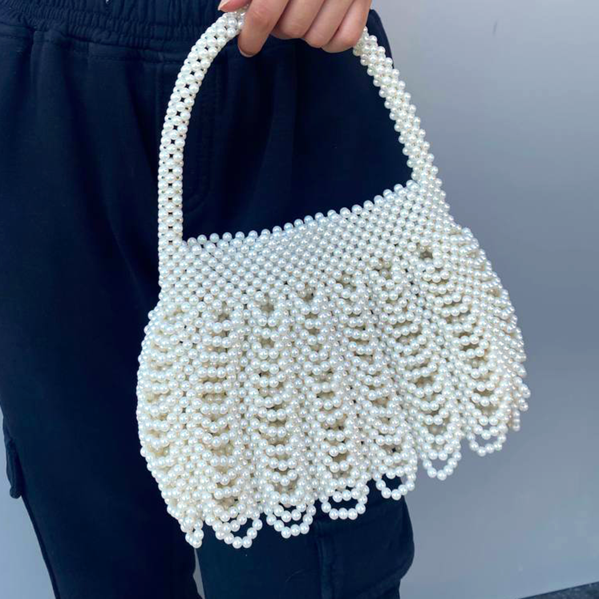 White Beaded Ball Bag