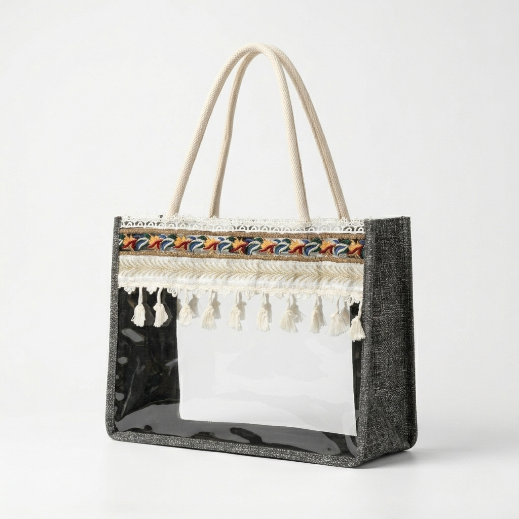 The Boho Noir Clear Tote - ORA