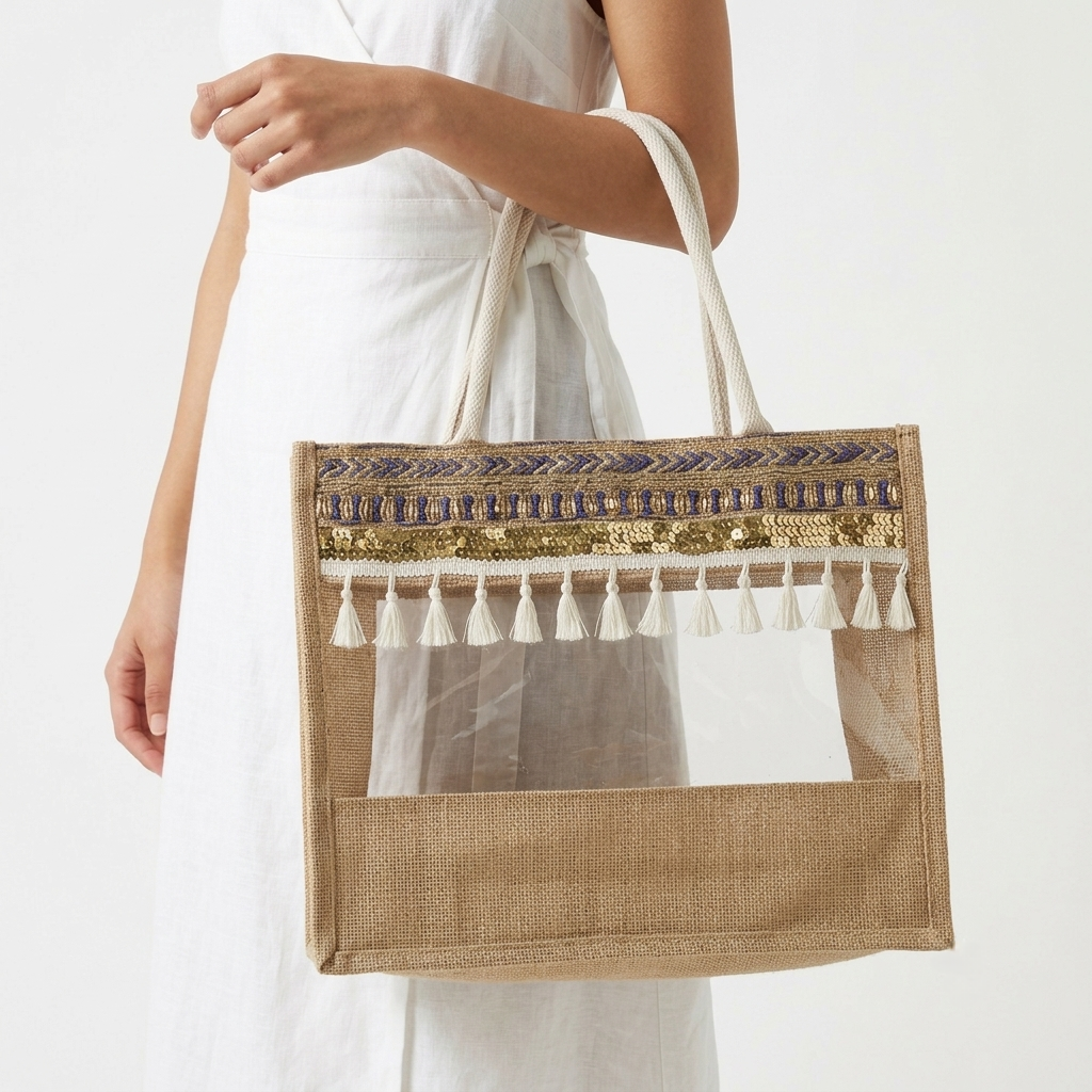 The Boho Sparkle Jute Tote - ORA