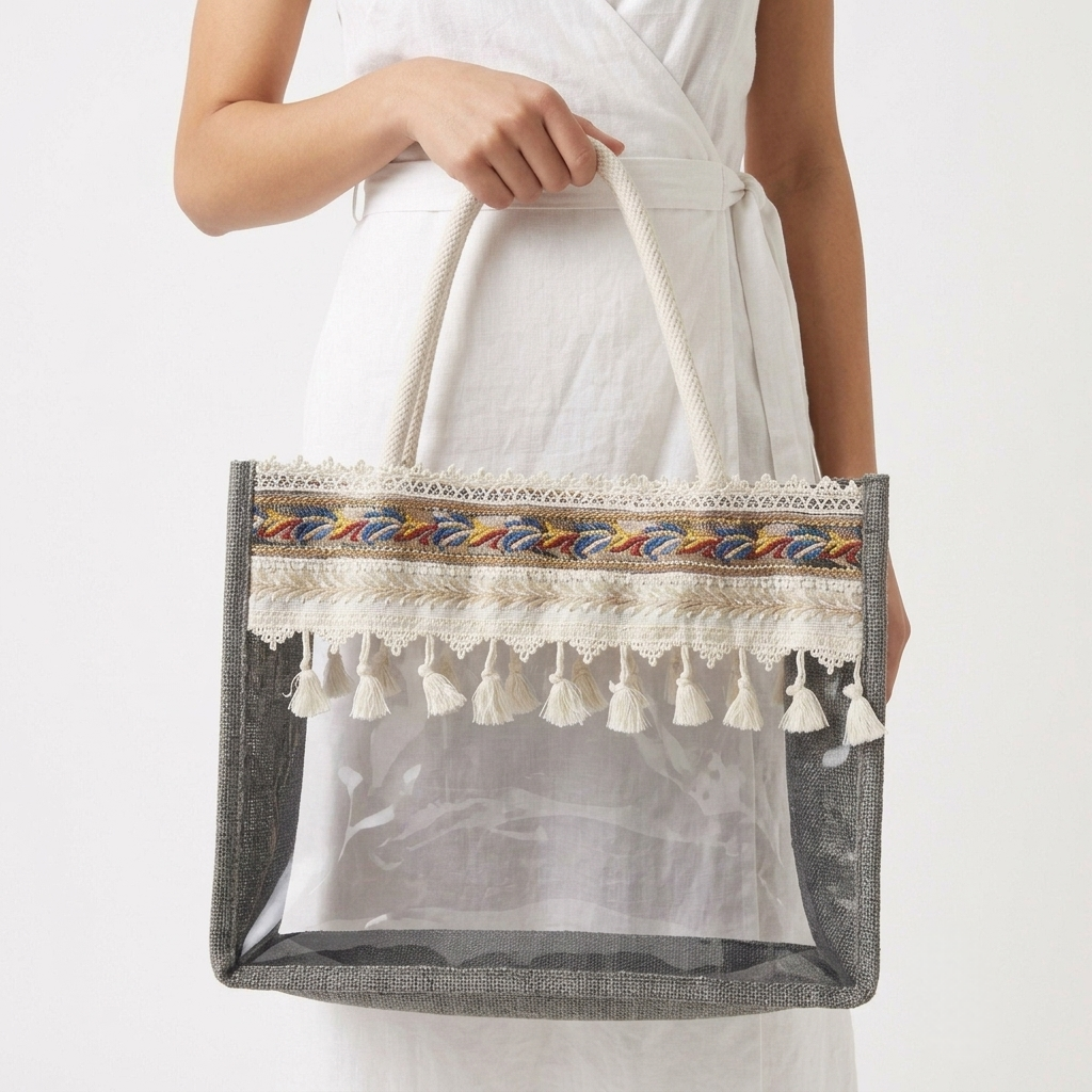 The Boho Noir Clear Tote - ORA