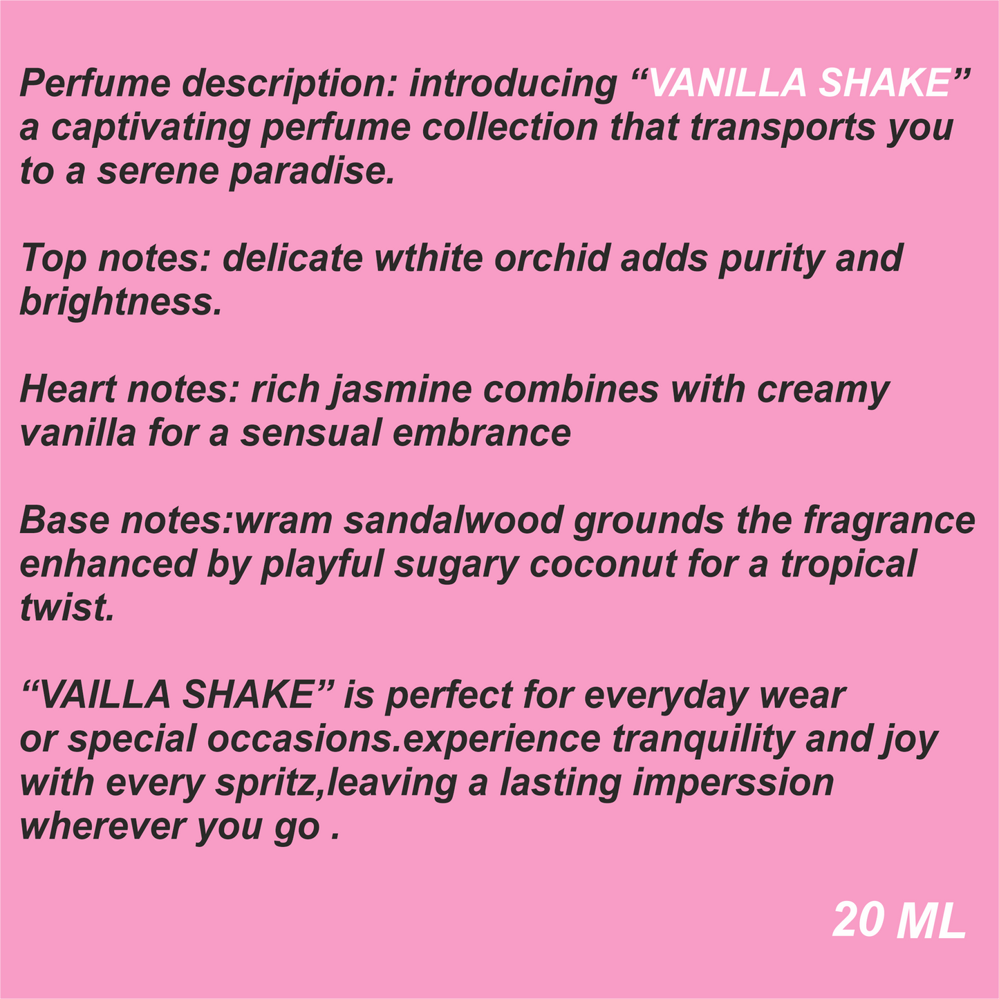 ORA PERFUME/TESTER-Vanilla Shake